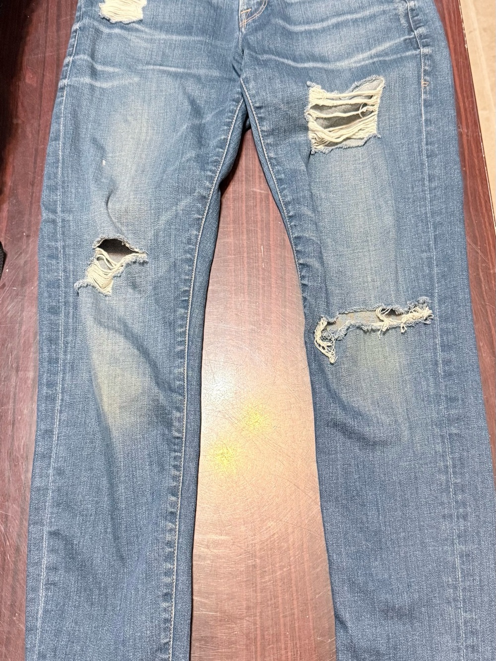 Frame Denim Women's Ripped Skinny Jeans in Blue Wash